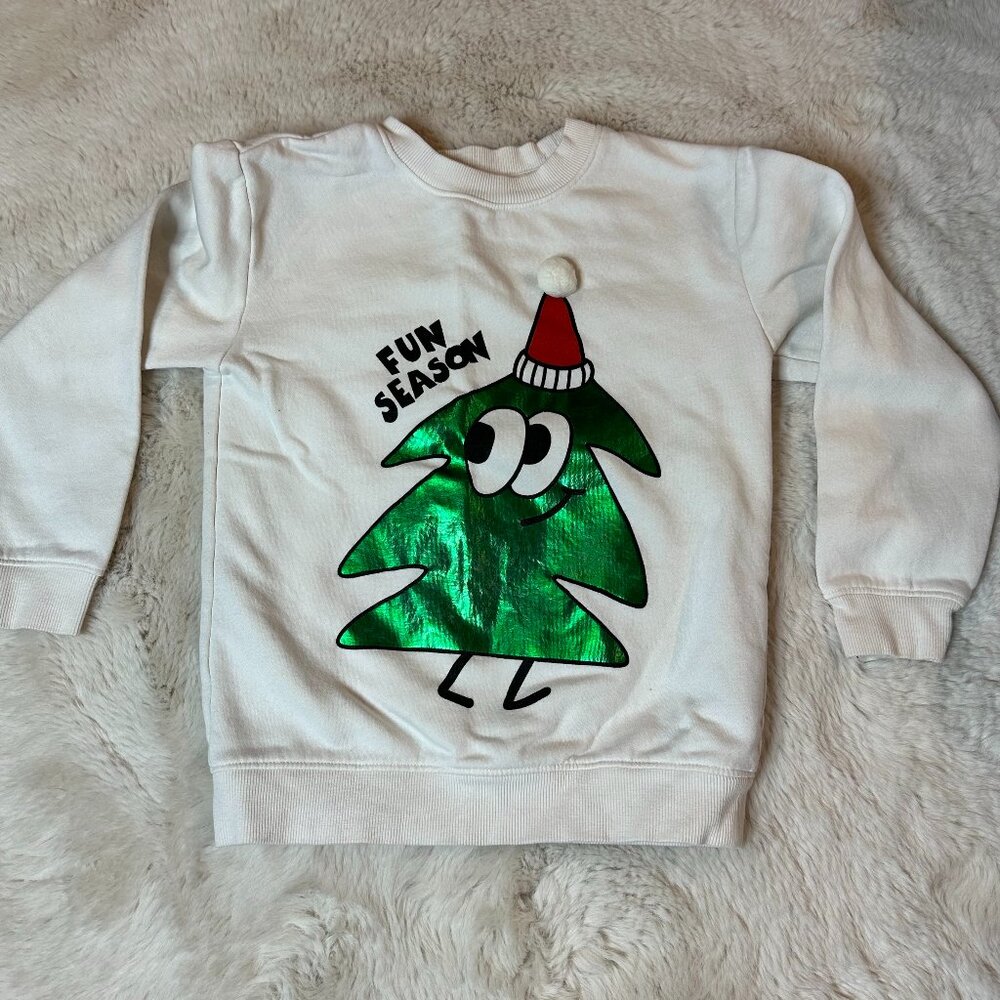 H & M White Foil Green Christmas tree  Sweatshirt- Size 6x -7